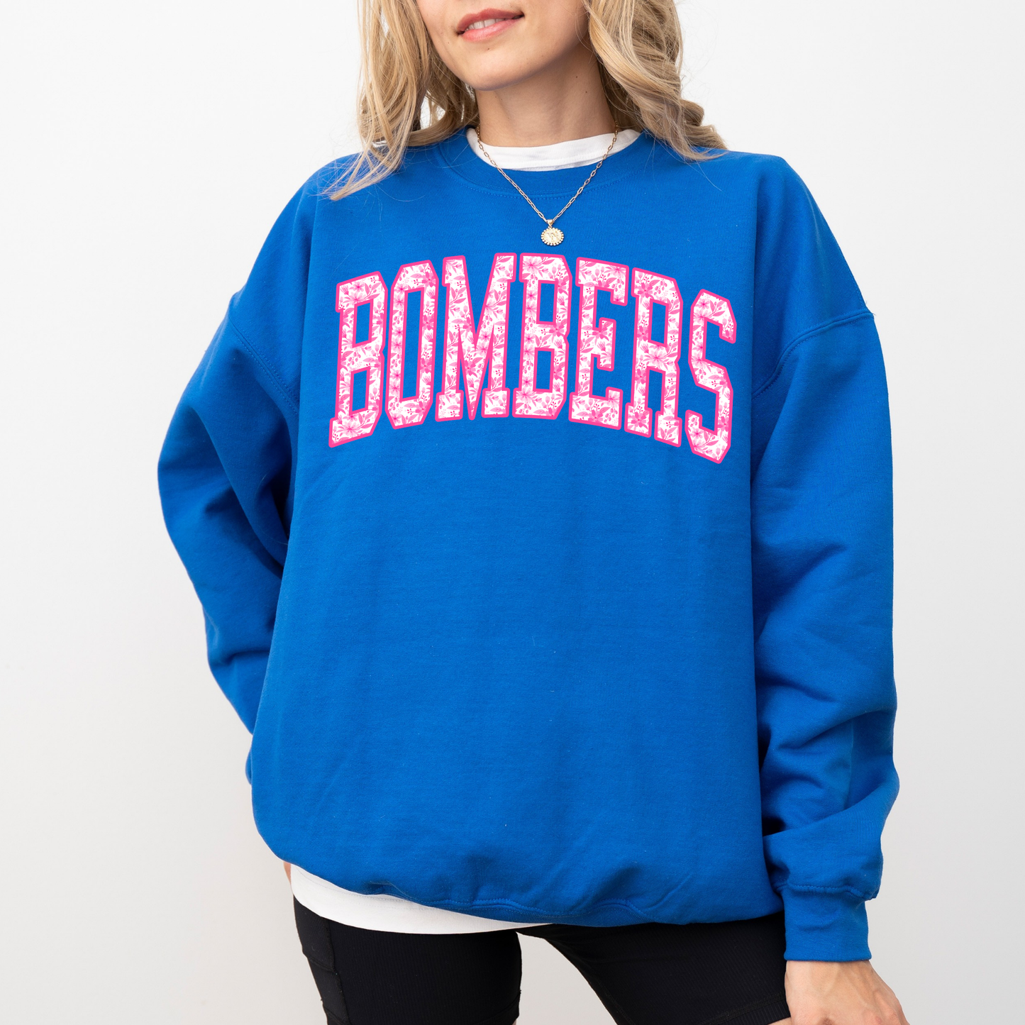 Volleyball 035-BOMBERS FLORAL PINK FLORAL - Fleece Crewneck Sweatshirt
