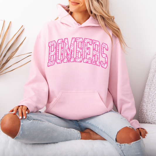Volleyball 039 -BOMBERS - PINK FLORAL -Fleece Hooded Sweatshirt
