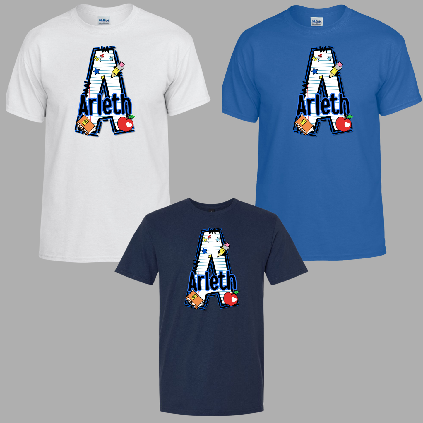 Arleth 010 - ARLETH A Letter school design - Tee Shirt, Crew neck Sweatshirt, or Hooded Sweatshirt