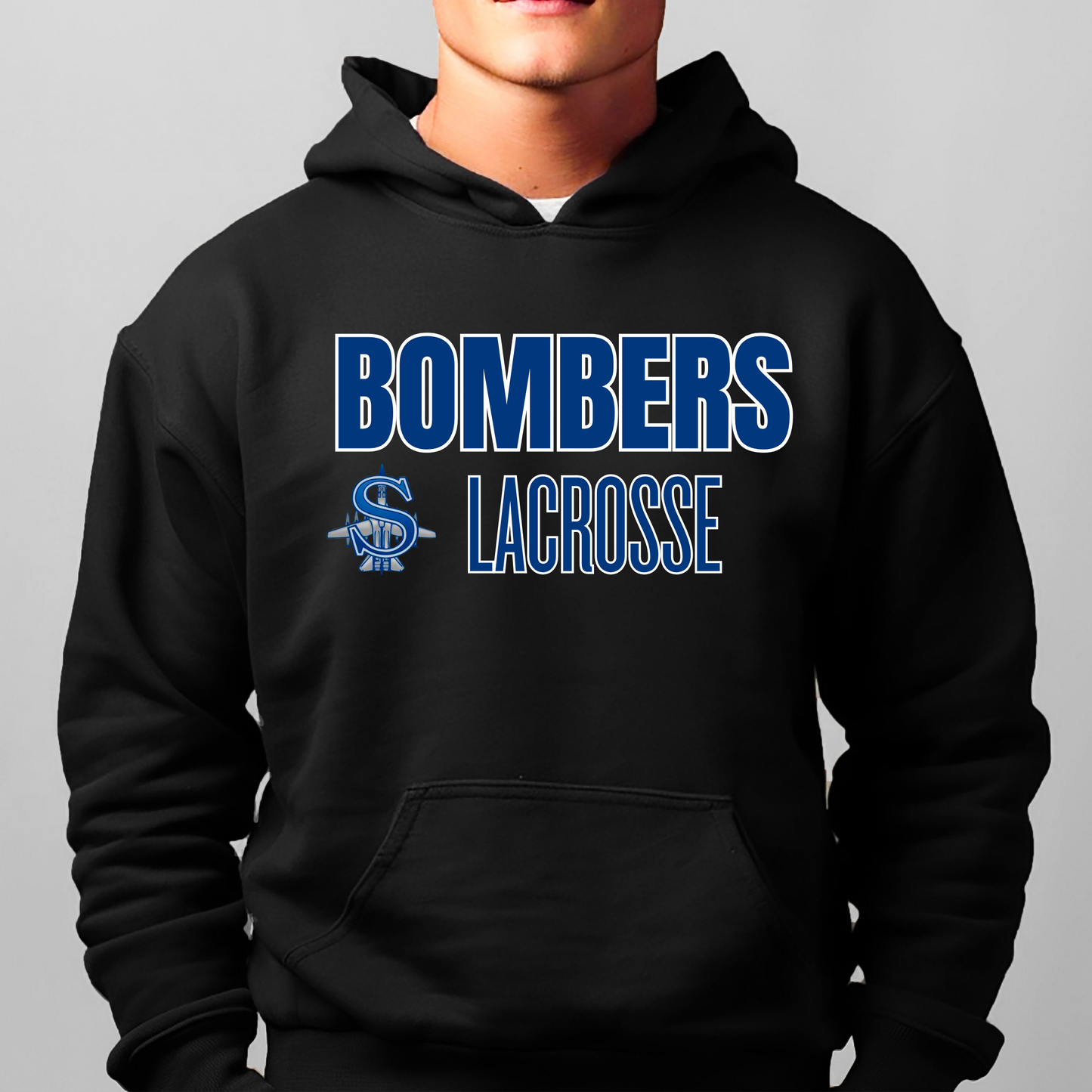 LAX- Bomber Lacrosse (Royal Blue)- Crewneck Sweatshirt or Hooded Sweatshirt or Tee Shirt