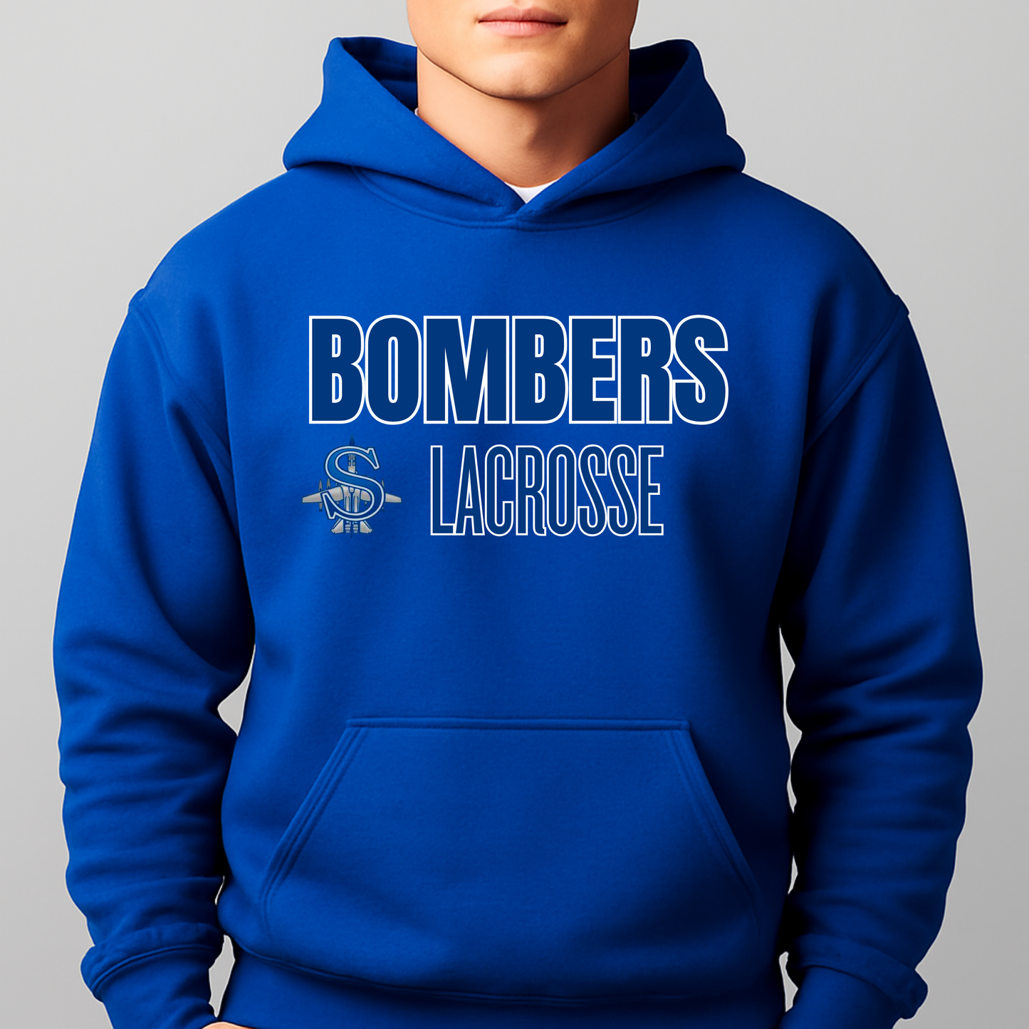 LAX- Bomber Lacrosse (Royal Blue)- Crewneck Sweatshirt or Hooded Sweatshirt or Tee Shirt