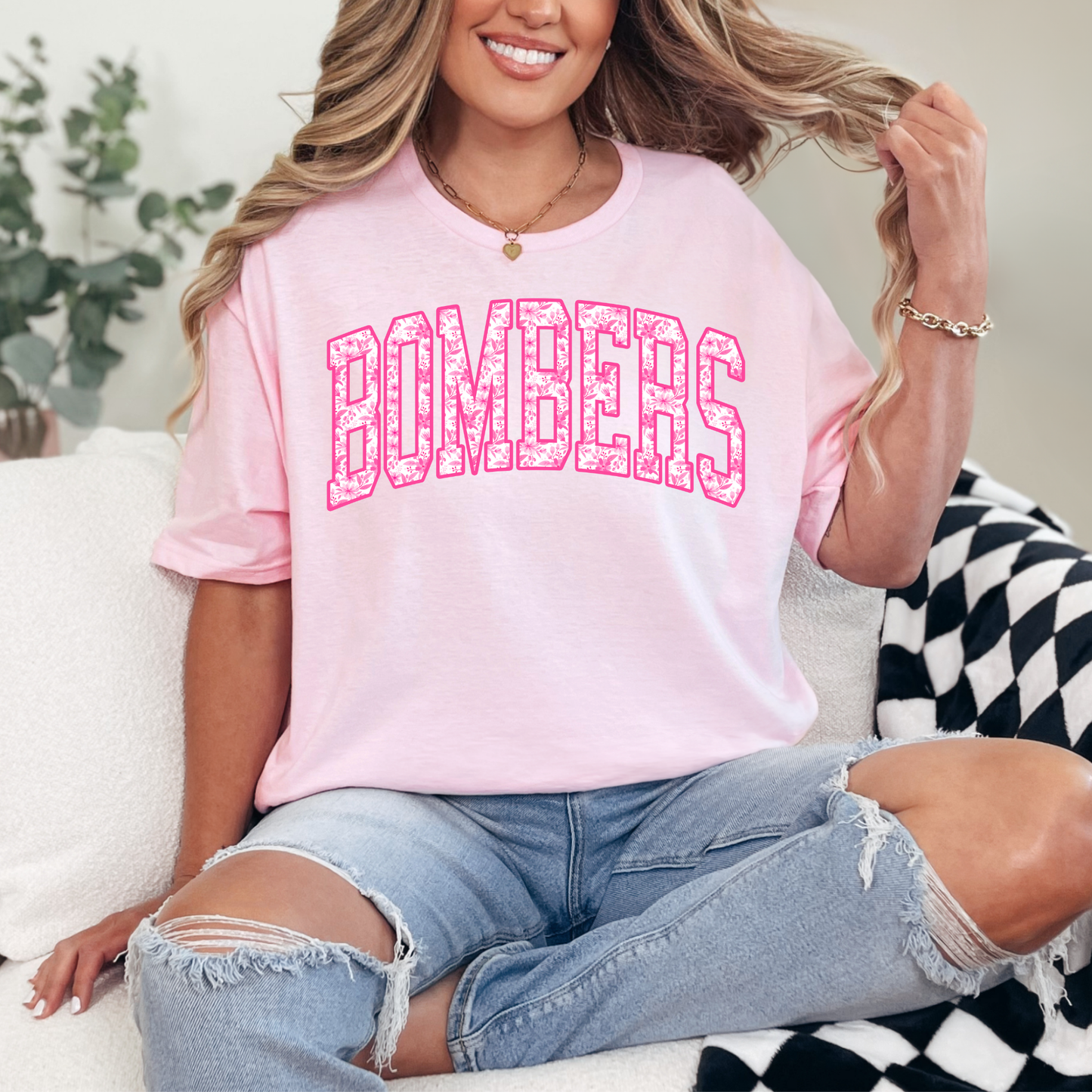 Volleyball 028- BOMBERS - PINK FLORAL TEESHIRT