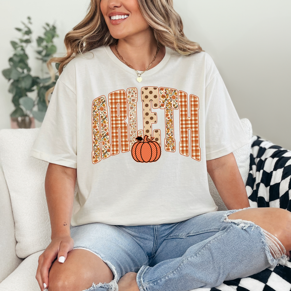 Arleth 028 - Arleth Fall Pumpkin - Tee Shirt, Crew neck Sweatshirt, or Hooded Sweatshirt