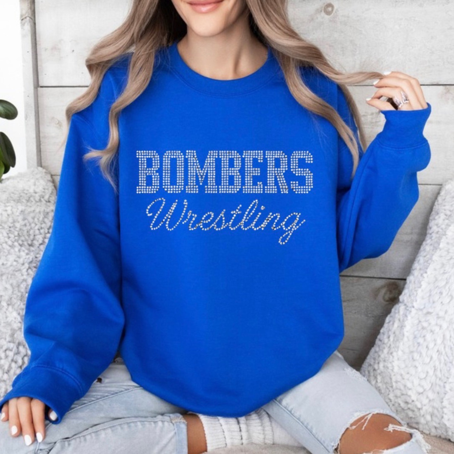 Wrestling 033 -Rhinestone Sayreville Wrestling -HOODED Fleece Sweatshirt (handmade by J&F creations)