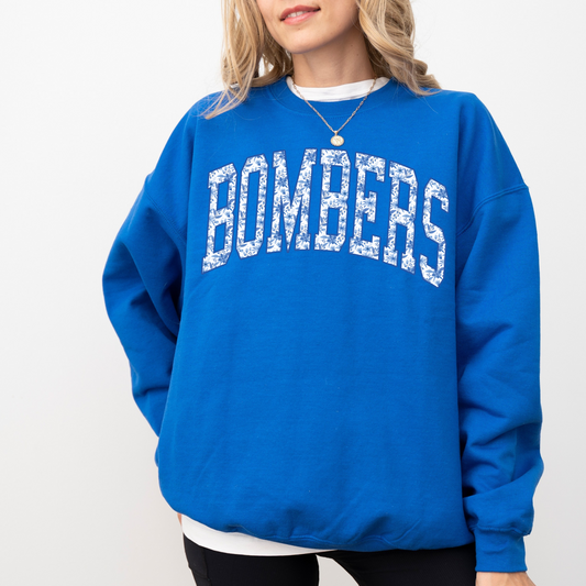 Volleyball 015 -BOMBERS FLORAL Blue and White Logo - Fleece Crewneck Sweatshirt