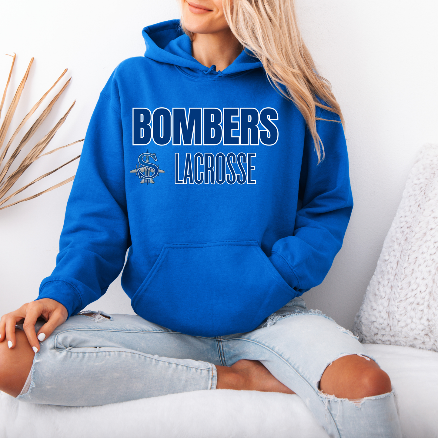 LAX- Bomber Lacrosse (Royal Blue)- Crewneck Sweatshirt or Hooded Sweatshirt or Tee Shirt