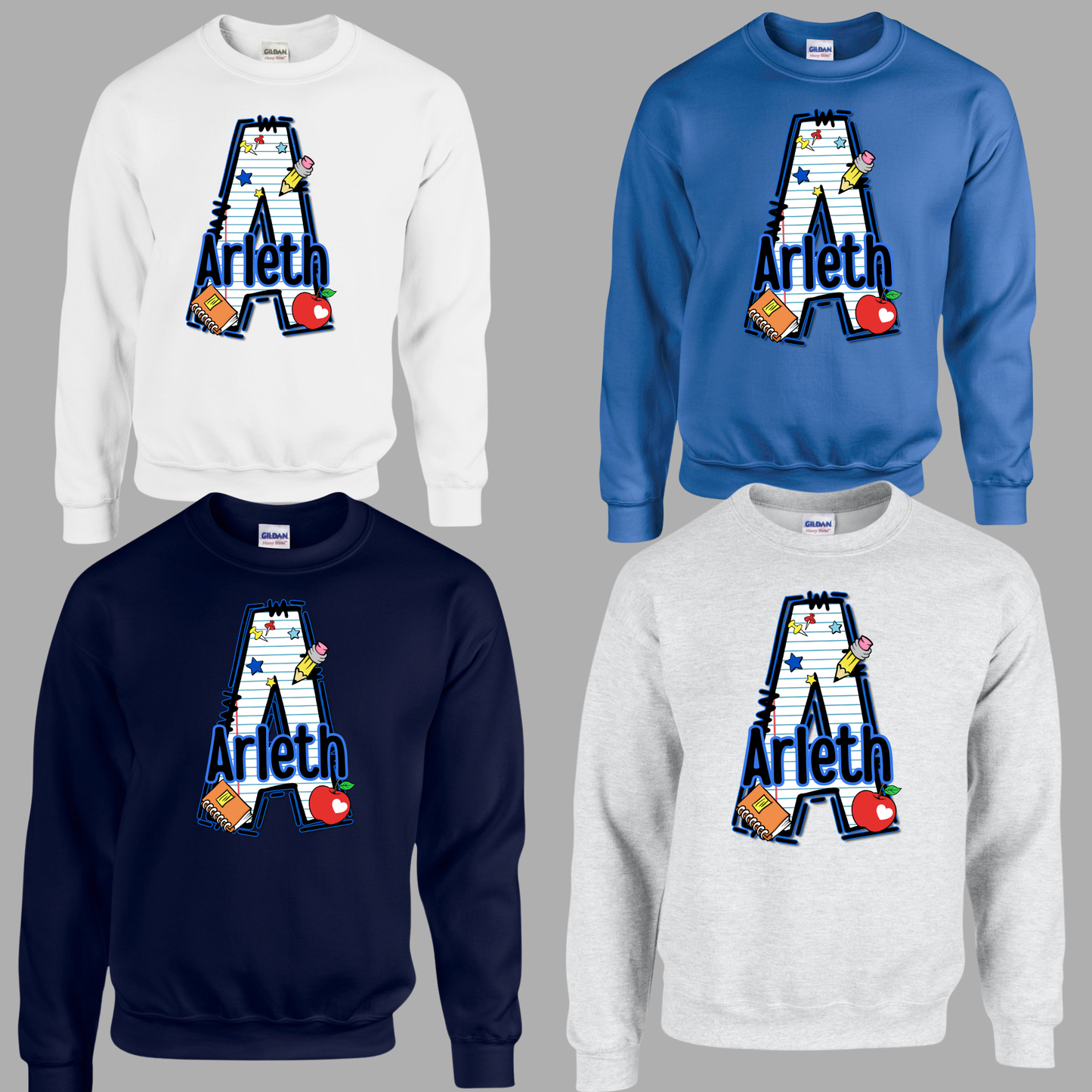 Arleth - 007 -Letter A (school style)- CREW NECK Sweatshirt