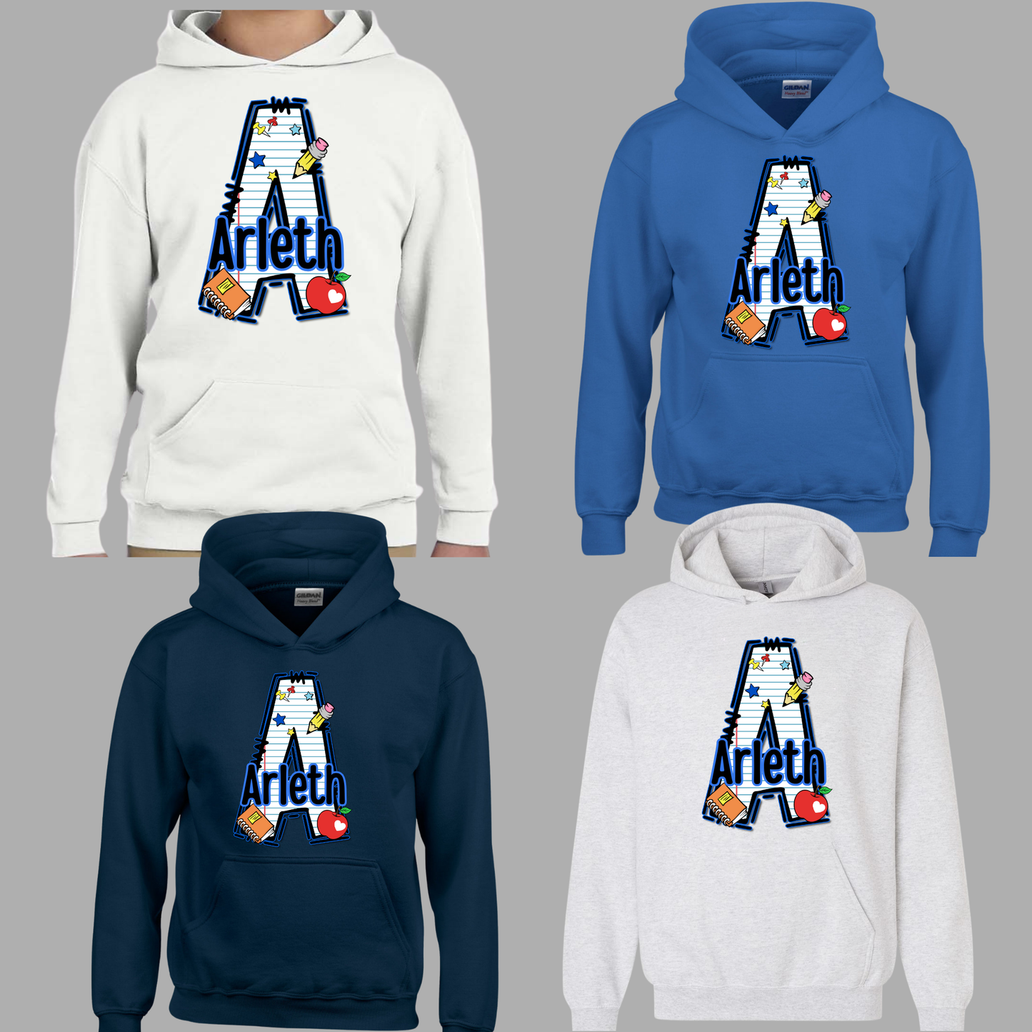 Arleth - 010 - Letter A (school style) - HOODED SWEATSHIRT