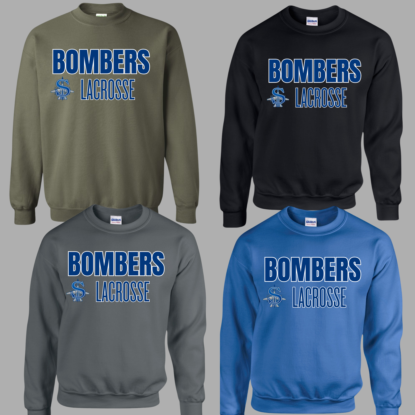 LAX- Bomber Lacrosse (Royal Blue)- Crewneck Sweatshirt or Hooded Sweatshirt or Tee Shirt