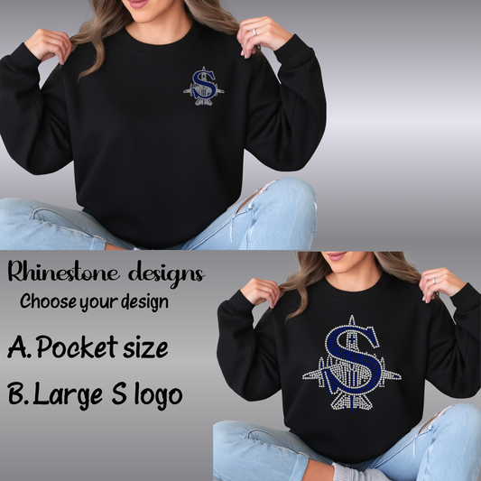Wrestling 023 -Rhinestone S Logo -Crewneck Fleece Sweatshirt (handmade by J&F Creations)