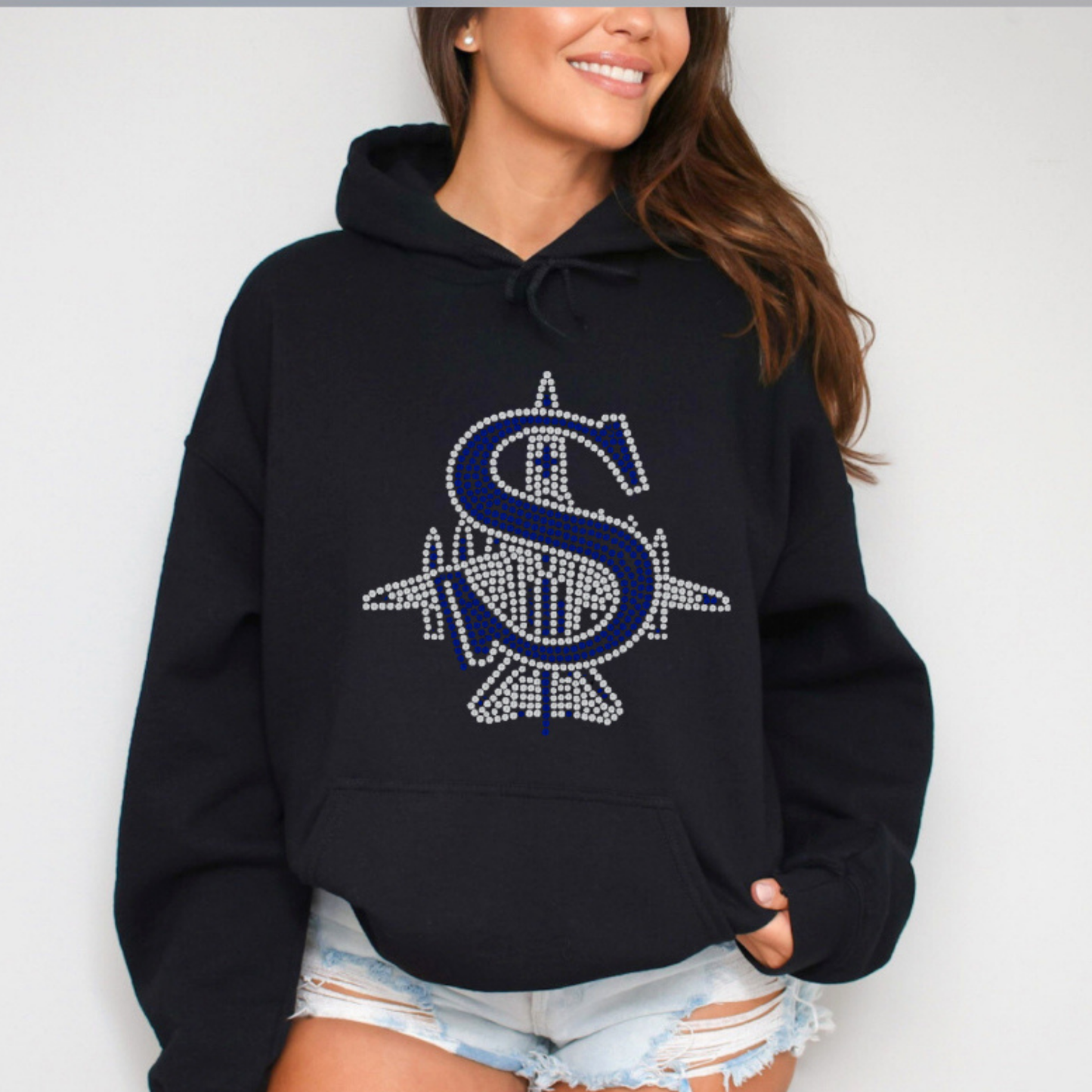 Wrestling 024 -Rhinestone S Logo -HOODED Fleece Sweatshirt (handmade by J&F creations)