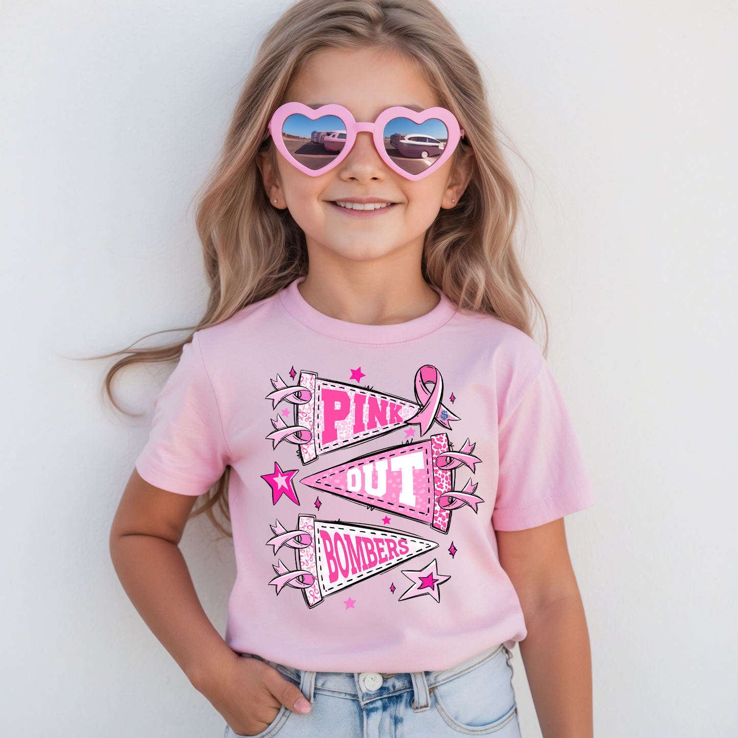 Soccer 015 - BOMBERS - Pink Out Bombers Pink Banner Flags - Tee shirt