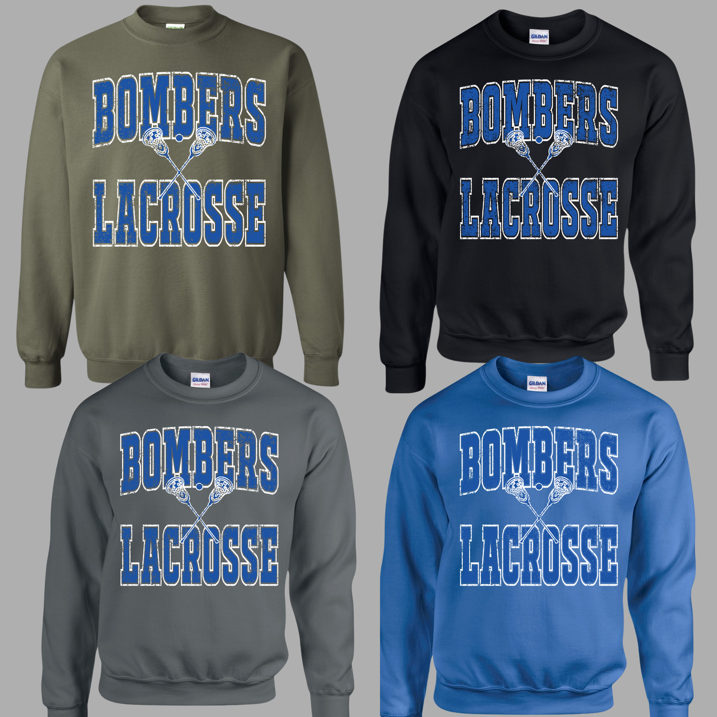 LAX- Bomber Lacrosse (Distressed)- Crewneck Sweatshirt or Hooded Sweatshirt or Tee Shirt