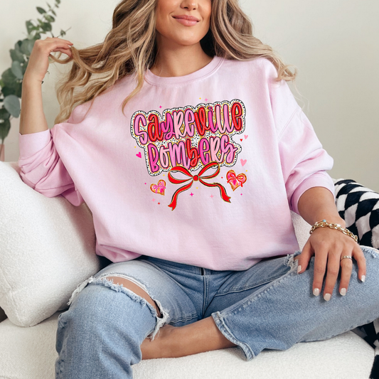 BGB 030 - SAYREVILLE BOMBERS with bow and 2 hearts- Crewneck Sweatshirt or Hooded Sweatshirt or Tee Shirt