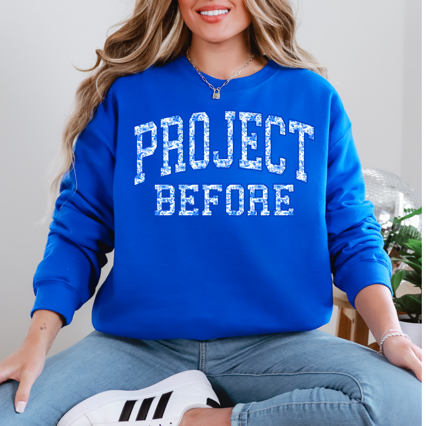 Project Before - Blue Floral design- Tee-shirt - Crewneck or Hooded Sweatshirt