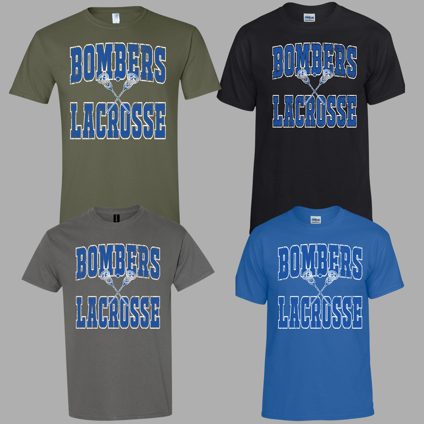 LAX- Bomber Lacrosse (Distressed)- Crewneck Sweatshirt or Hooded Sweatshirt or Tee Shirt