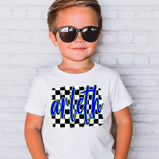 Arleth 013 - ARLETH black/white checkered design - Tee Shirt, Crew neck Sweatshirt, or Hooded Sweatshirt
