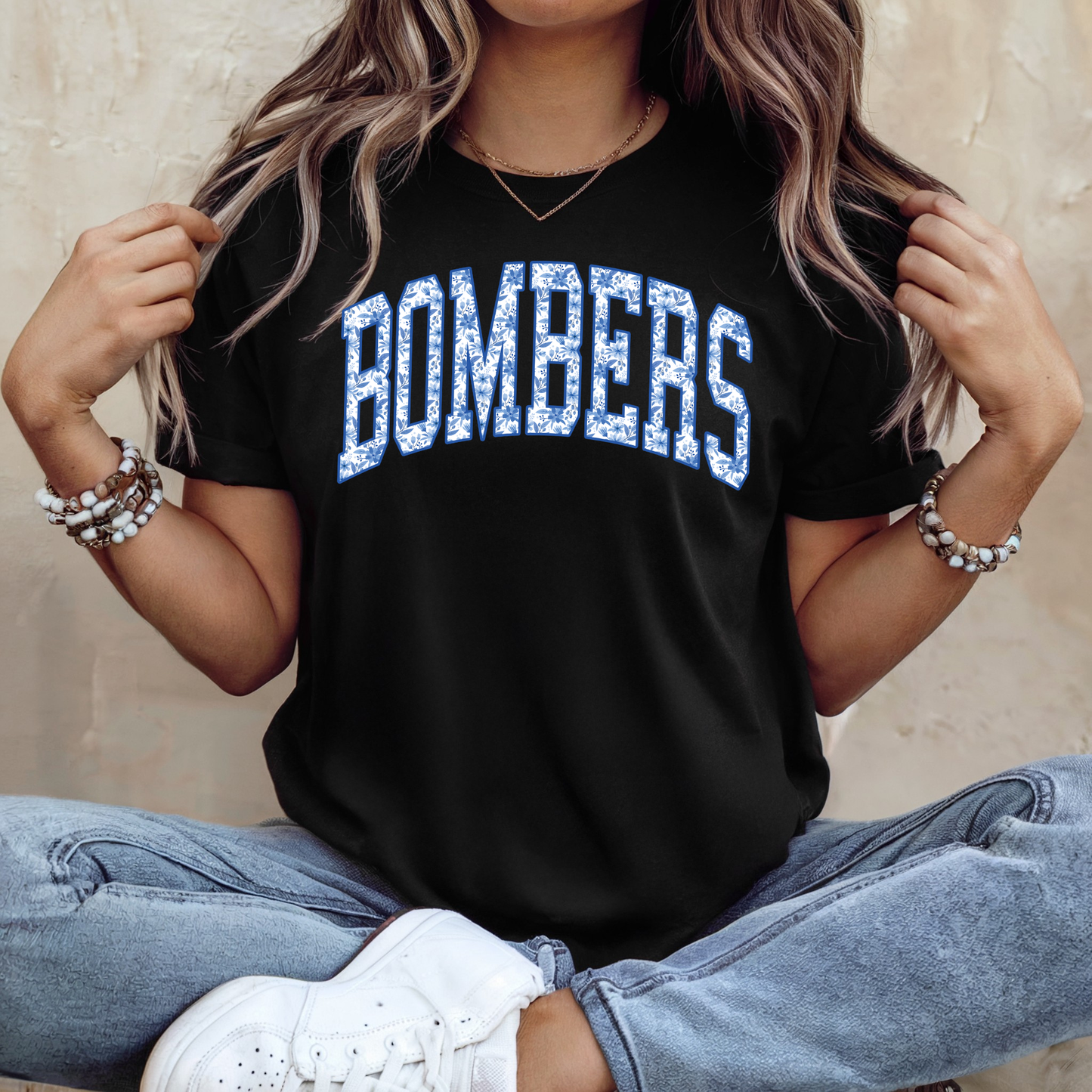 Volleyball 029- BOMBERS - BLUE FLORAL TEESHIRT
