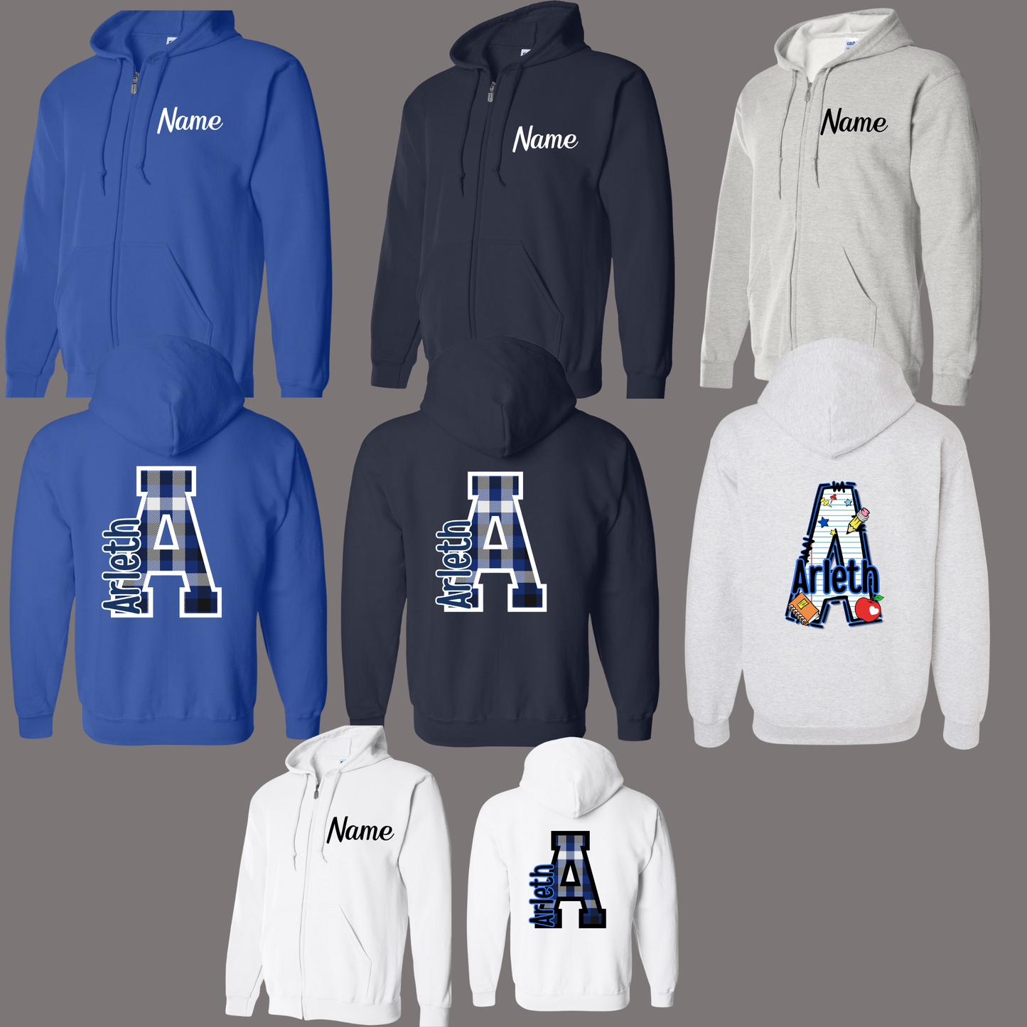 Arleth - 011 -Zip Up Sweatshirt with name and design on back