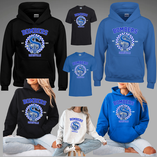 BGB 021 -SAYREVILLE BOMBERS circle checkered - Tee - Shirt -Crewneck Sweatshirt or Hooded Sweatshirt