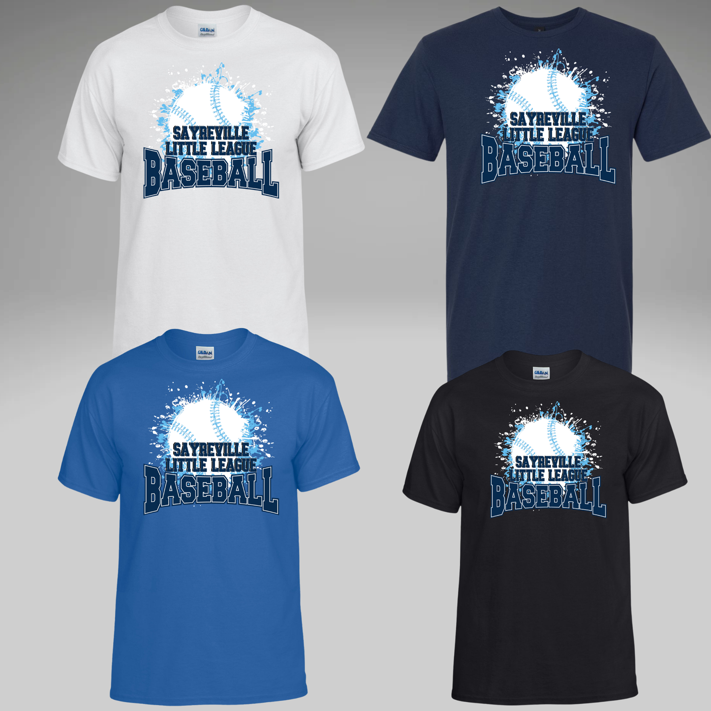 SLL - Sayreville Little League BASEBALL Splatter - Crewneck Sweatshirt or Hooded Sweatshirt or Tee Shirt