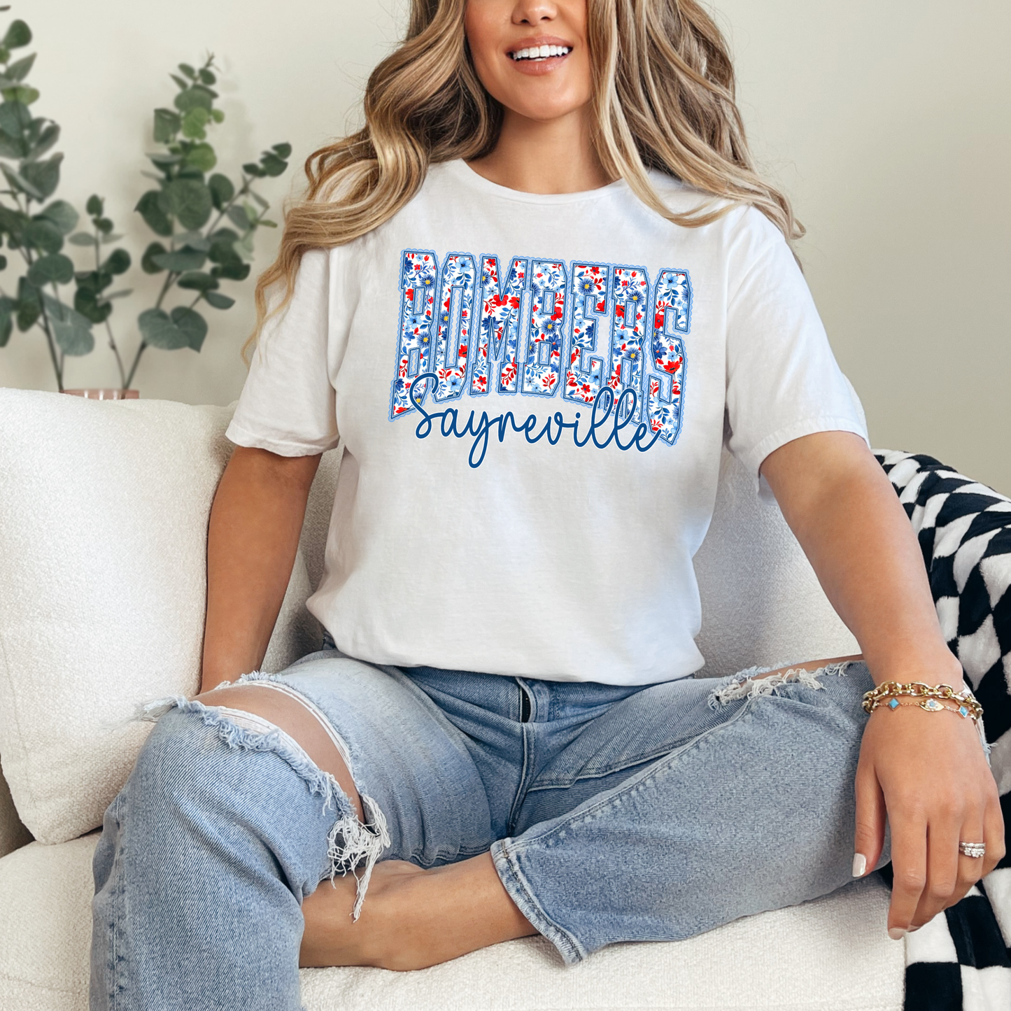 Flight Crew Dance Team - Sayreville Bombers flowers red, white, blue - Crewneck Sweatshirt or Hooded Sweatshirt or Tee Shirt