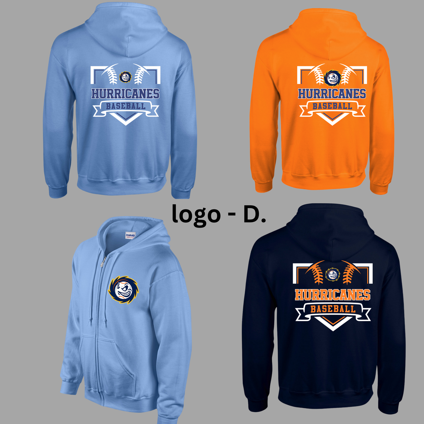 Hurricanes - Full Zip Up Hooded Sweatshirt (logo on front and back)