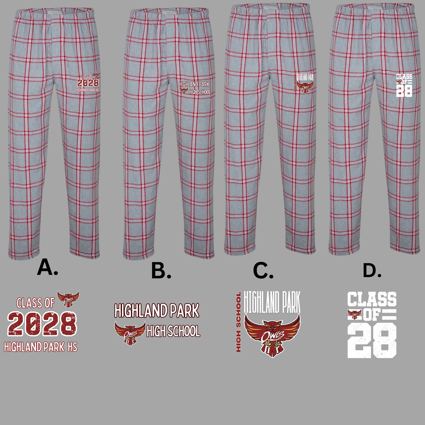 HPHS 016-Box craft Flannel PJ Pants with Pockets - Unisex Maroon/White/Gray Plaid