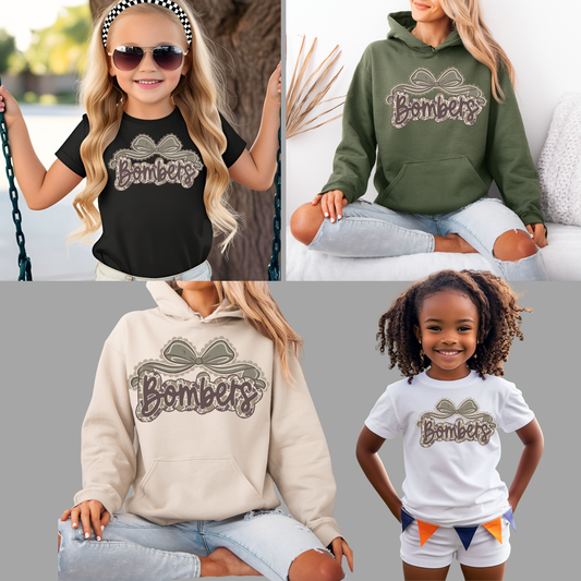 Wrestling 013 - BOMBERS CAMO w/BOW - Tee- Shirt - Crewneck Sweatshirt or Hooded Sweatshirt
