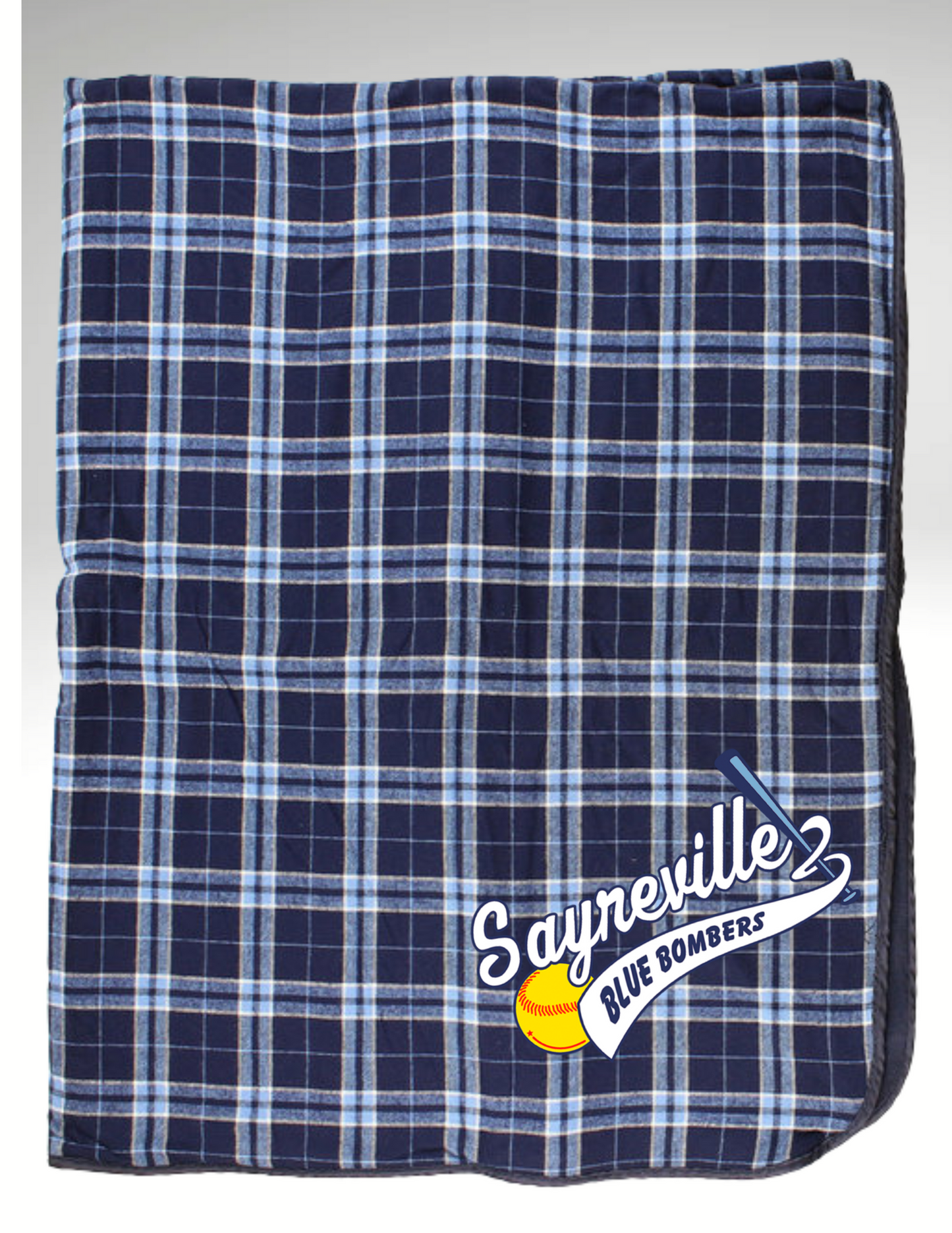 BB 051 - Blue Bombers Premium Fleece Blanket - Navy/Columbia Plaid