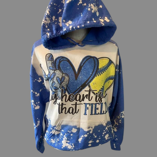 BB 046 - Peace Love Softball Bleached Hooded Sweatshirt -   Fleece Hooded Sweatshirt (YOUTH & ADULT)