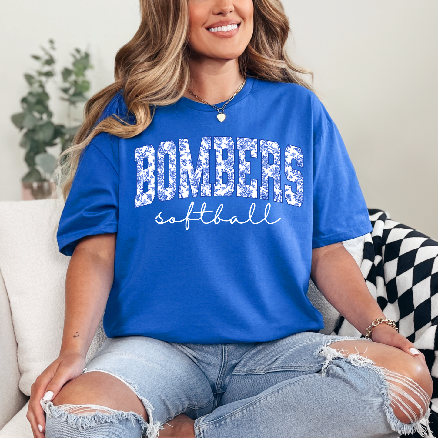 Softball 032 - Bombers Floral Softball- Crewneck Sweatshirt or Hooded Sweatshirt or Tee Shirt