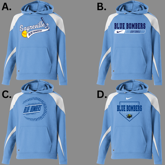 BB 023- ADULT -Holloway- Color Block Fleece Hooded Sweatshirt - CAROLINA BLUE and White