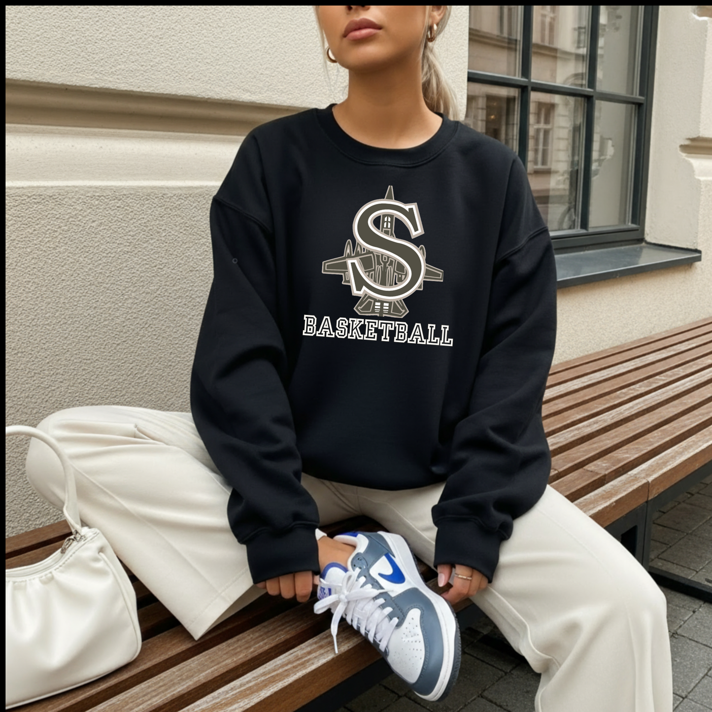 BBB - 006- Green S Basketball Logo- Sand Color Apparel - Tee-Shirt, Crewneck Sweatshirt or Hooded Sweatshirt