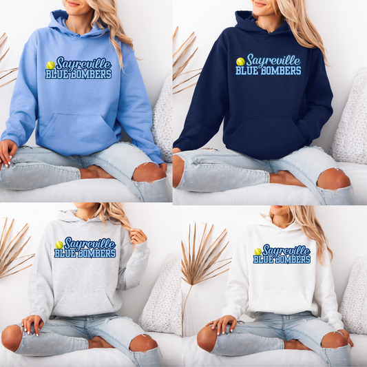 Blue Bombers 026 -Sayreville Blue Bombers Script wording - Fleece Hooded Sweatshirt