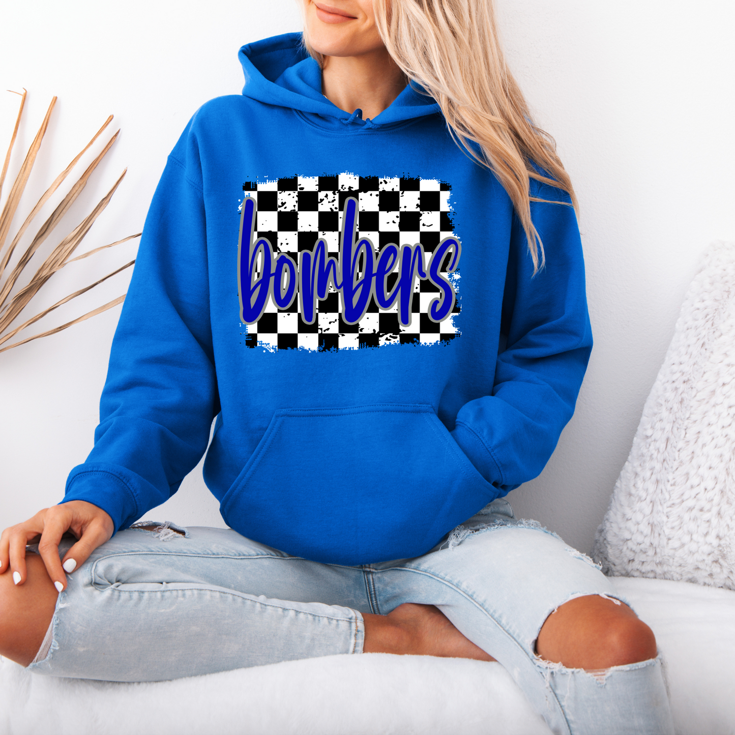 Soccer 026 -BOMBERS script checkered -Fleece Hooded Sweatshirt