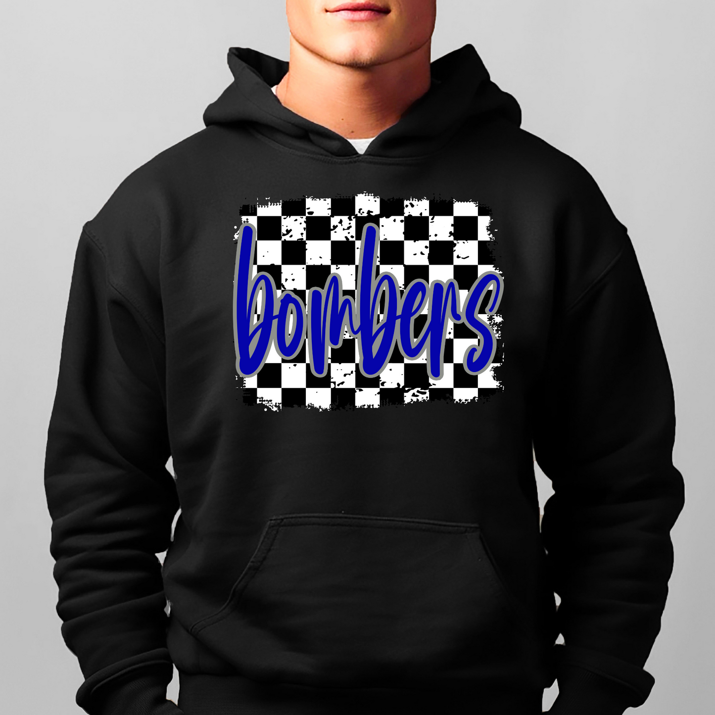 Soccer 026 -BOMBERS script checkered -Fleece Hooded Sweatshirt