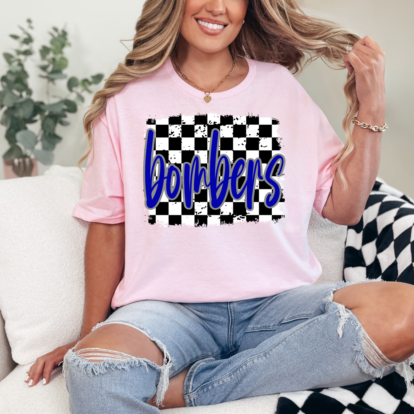 Soccer 024- BOMBERS script Checkered- Tee shirt