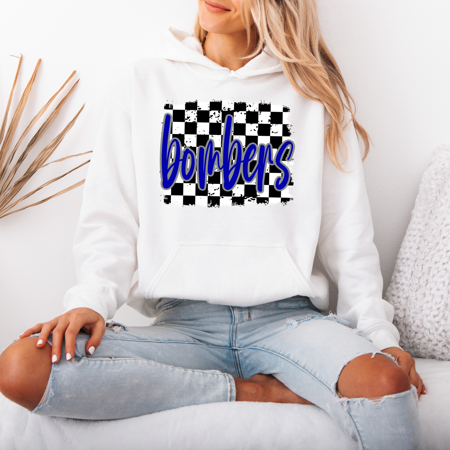 Soccer 026 -BOMBERS script checkered -Fleece Hooded Sweatshirt