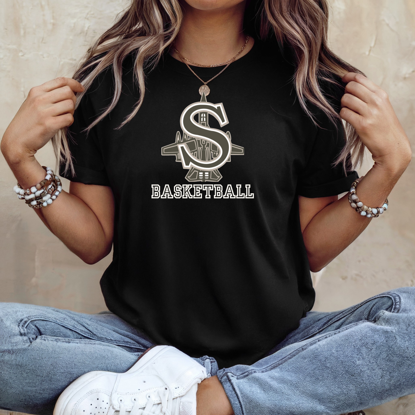 BBB - 006- Green S Basketball Logo- Sand Color Apparel - Tee-Shirt, Crewneck Sweatshirt or Hooded Sweatshirt