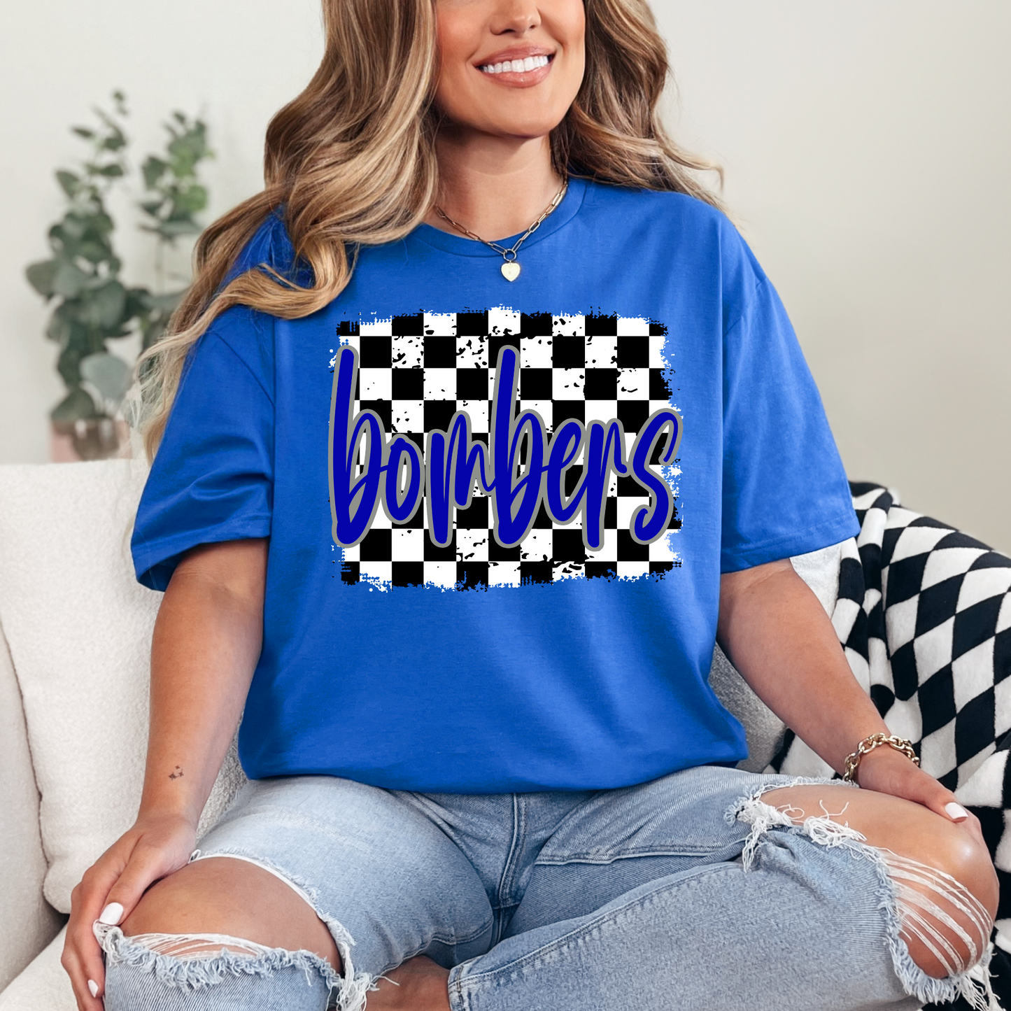 Soccer 024- BOMBERS script Checkered- Tee shirt