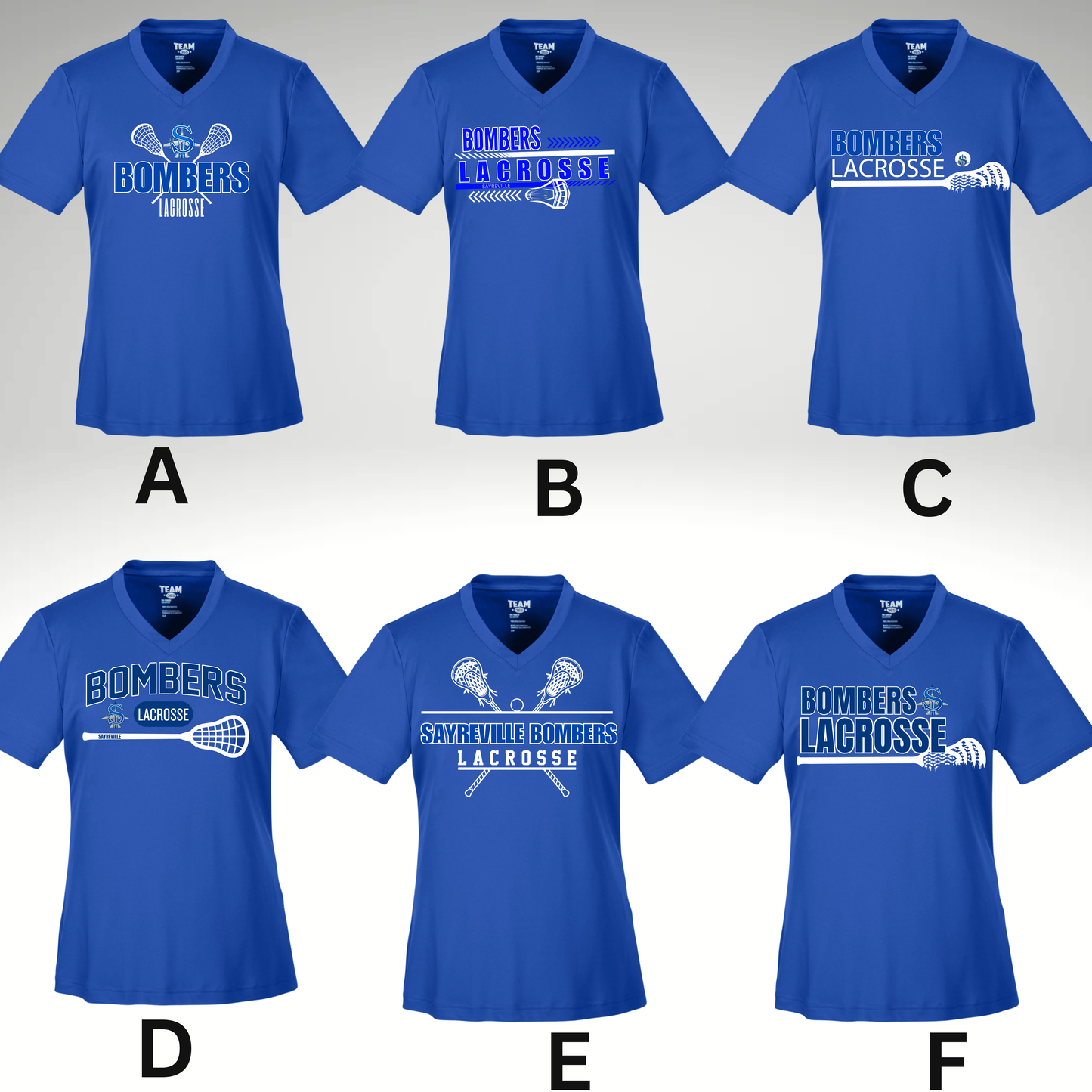 LAX 014 - Team 365 WOMENS V-NECK - Performance T-Shirt (Dri Fit) Black, Charcoal Gray and Royal Blue
