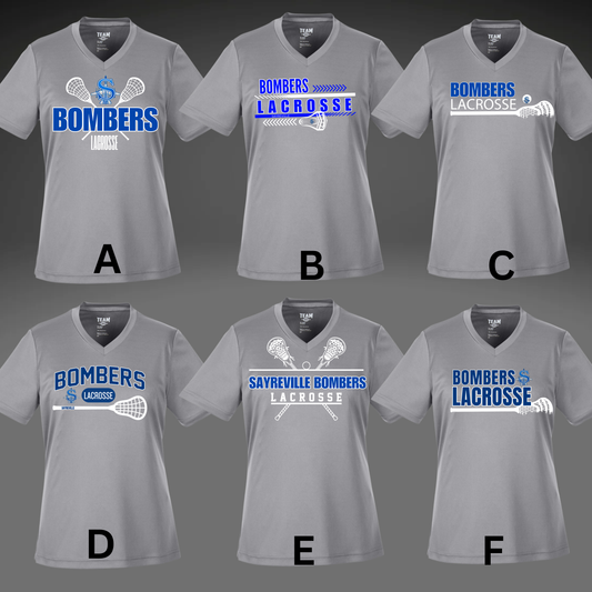 LAX 014 - Team 365 WOMENS V-NECK - Performance T-Shirt (Dri Fit) Black, Charcoal Gray and Royal Blue